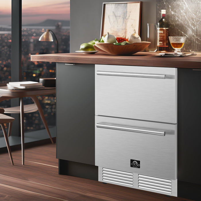 Forno 24" 4.87 cu. ft. Outdoor/Indoor Drawer Refrigerator in Stainless Steel, FDROD1611-24S