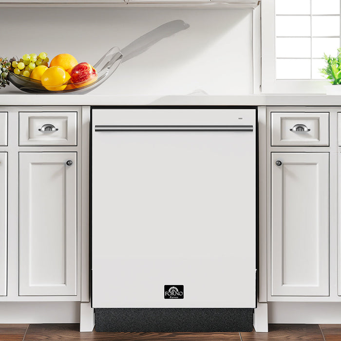 Forno Espresso 24" Built-In Tall Tub Dishwasher in White with Silver Handles, FDWBI8035-24WHT