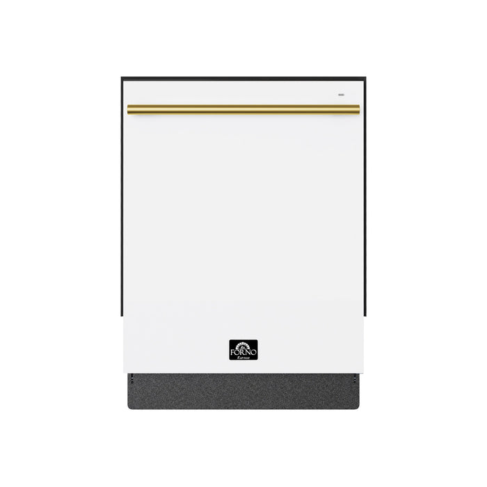 Forno Espresso 24" Built-In Tall Tub Dishwasher in White with Antique Brass Handles, FDWBI8035-24WHT