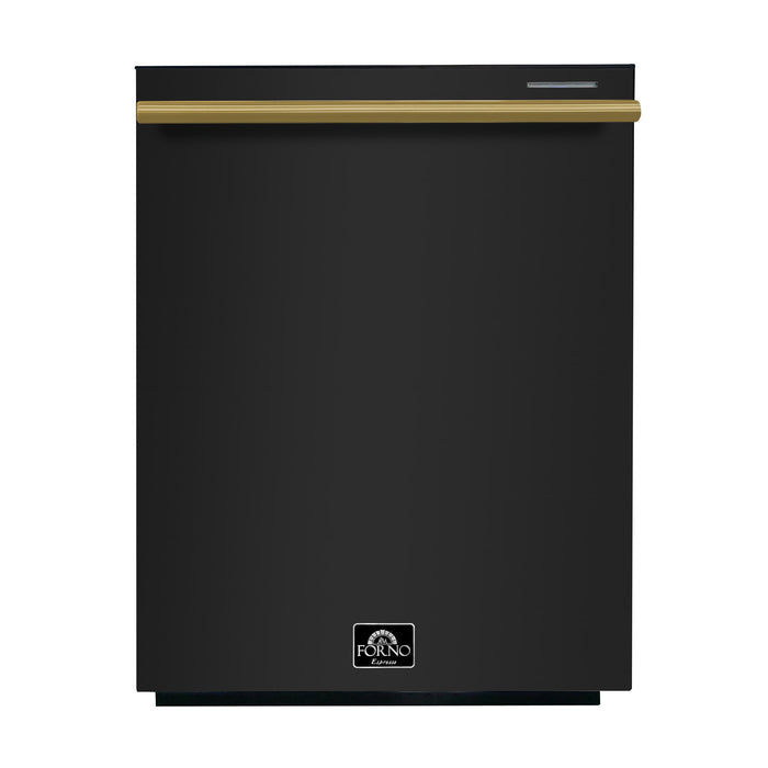 Forno Espresso 24" Built-In Dishwasher in Black with Antique Brass Handles, FDWBI8067-24BLK