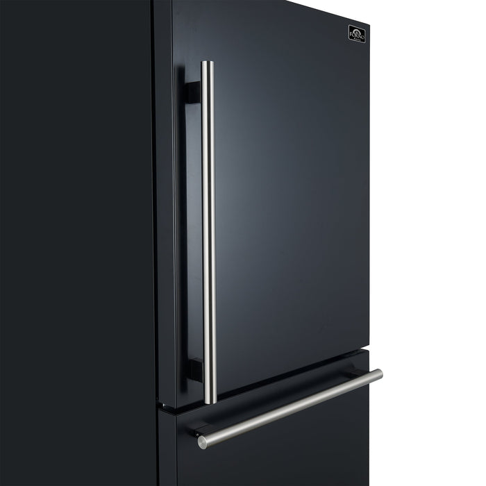 Forno Espresso 31" 17.2 cu. ft. Refrigerator and Bottom Freezer in Black with Silver Handles, FFFFD1785-31BLK