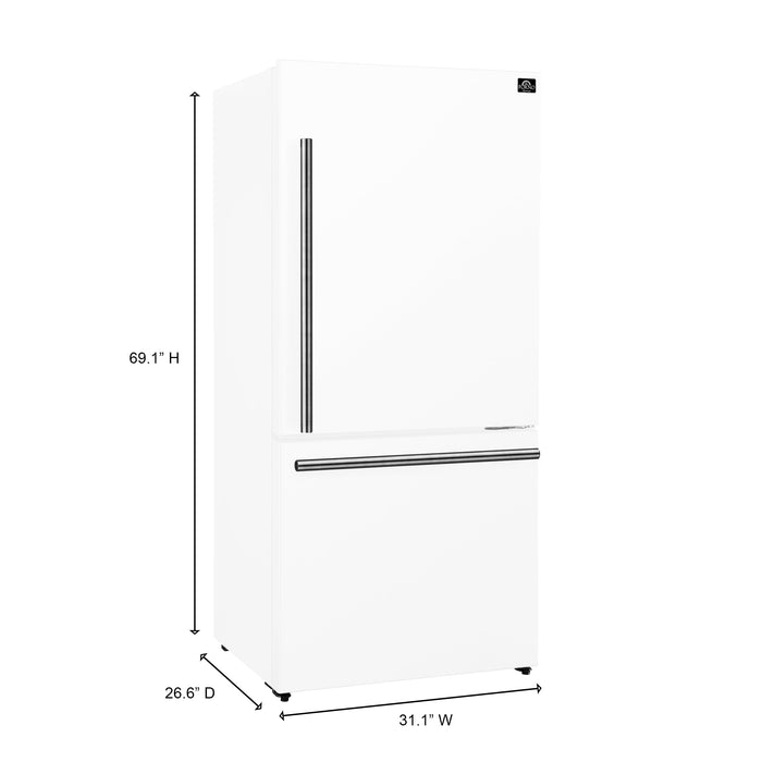 Forno Espresso 31" 17.2 cu. ft. Refrigerator and Bottom Freezer in White with Silver Handles, FFFFD1785-31WHT