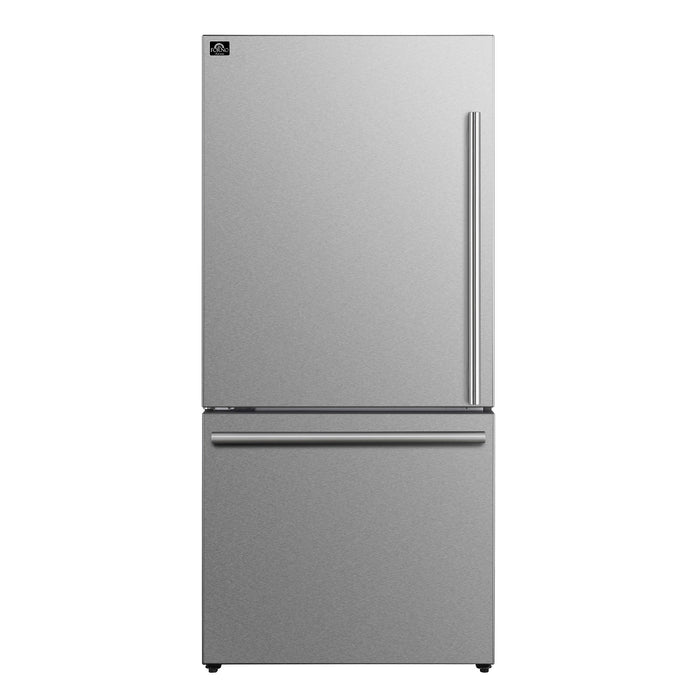 Forno Espresso 31" 17.2 Cu. Ft. Refrigerator and Bottom Freezer with Ice Maker in Stainless Steel and Silver Handles