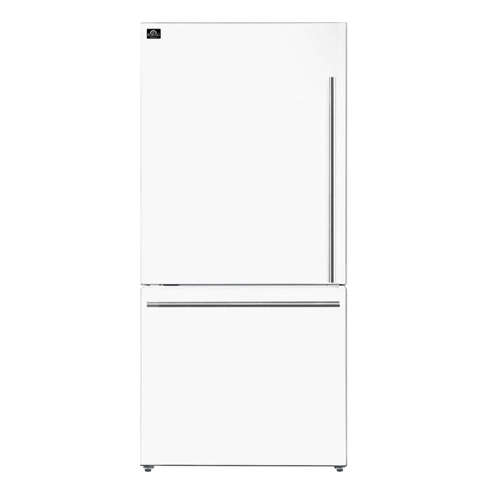 Forno Espresso 31" 17.2 Cu. Ft. Refrigerator and Bottom Freezer with Ice Maker in White and Silver Handles