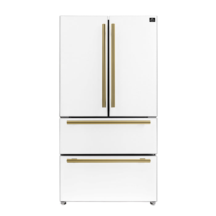 Forno Espresso 36" 19.2 cu. ft. Refrigerator in White with Antique Brass Handles, FFRBI1820-36WHT