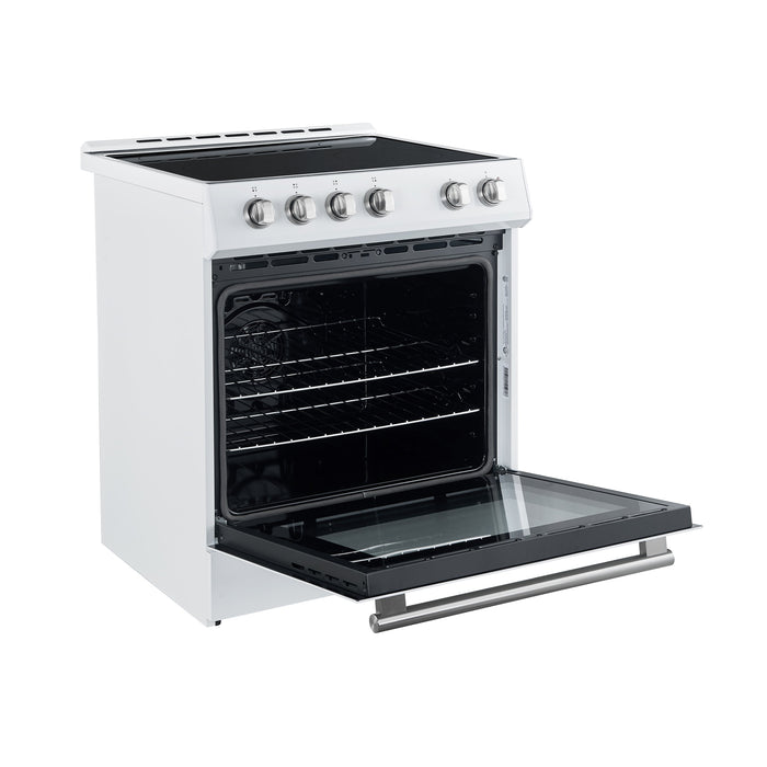 Forno Espresso 30" Electric Range in White with Silver Handles, FFSEL6012-30WHT