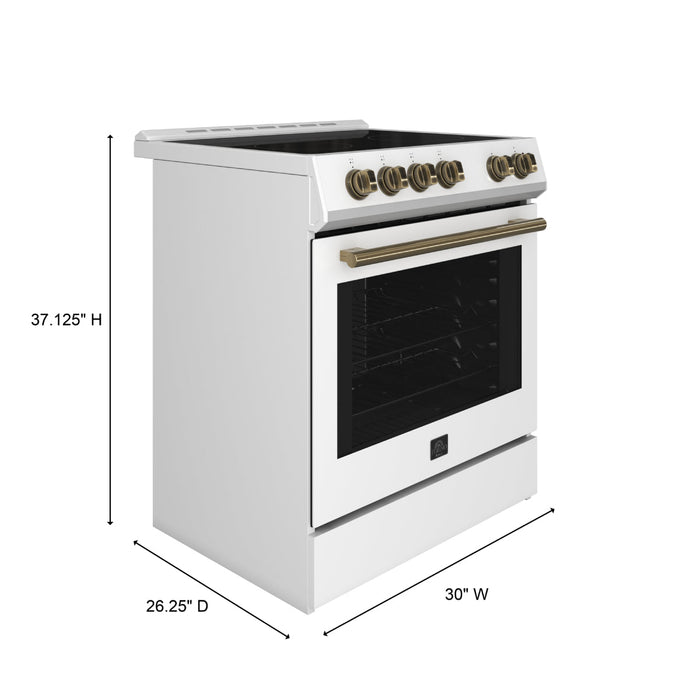 Forno Espresso 30" Electric Range in White with Silver Handles, FFSEL6012-30WHT