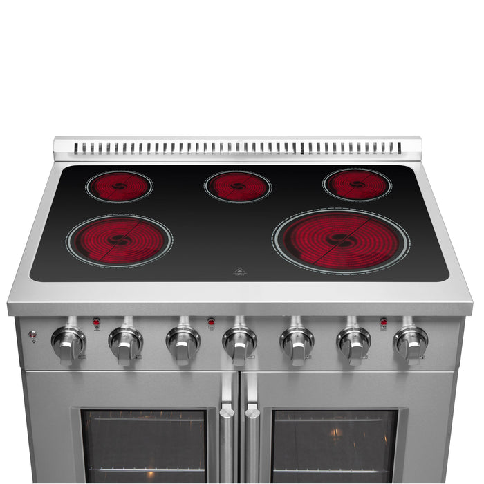 Forno 36" Freestanding Electric Range With French Door in Stainless Steel, FFSEL6917-36