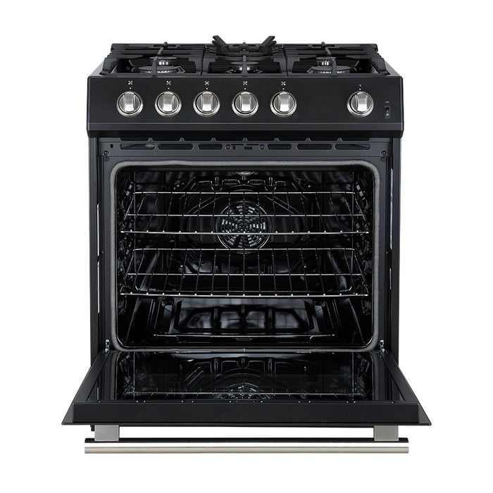 Forno Espresso 30” Gas Range in Black with Silver Handles, FFSGS1116-30BLK