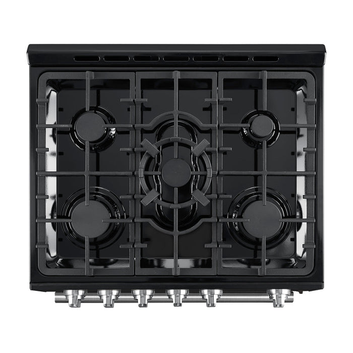 Forno Espresso 30” Gas Range in Black with Silver Handles, FFSGS1116-30BLK