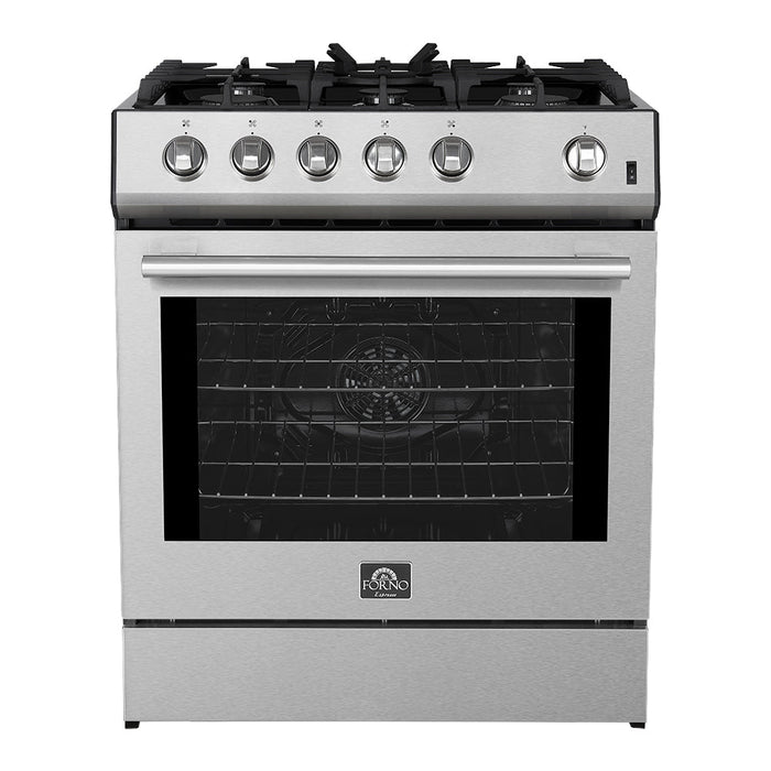 Forno Espresso 30” Gas Range in Stainless Steel with Silver Handles, FFSGS1116-30