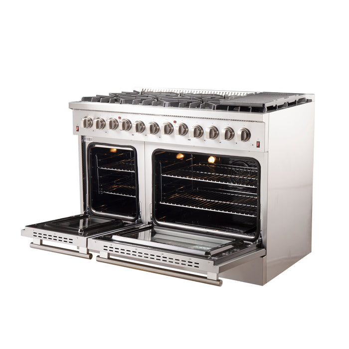 Forno 48 Inch Galiano Gas Burner and Electric Oven Range in Stainless Steel with 8 Italian Burners, FFSGS6156-48