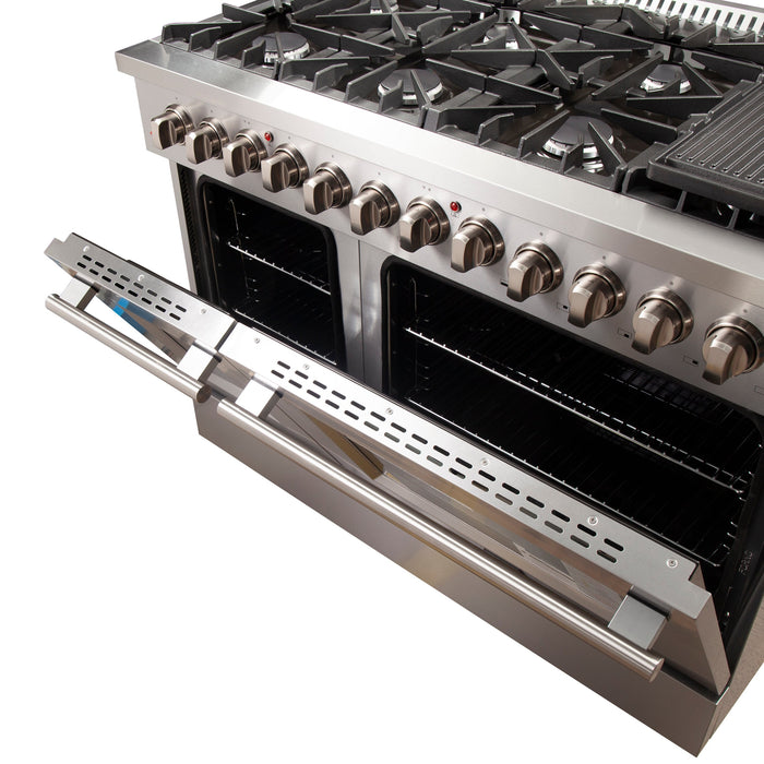 Forno 48 Inch Galiano Gas Burner and Electric Oven Range in Stainless Steel with 8 Italian Burners, FFSGS6156-48