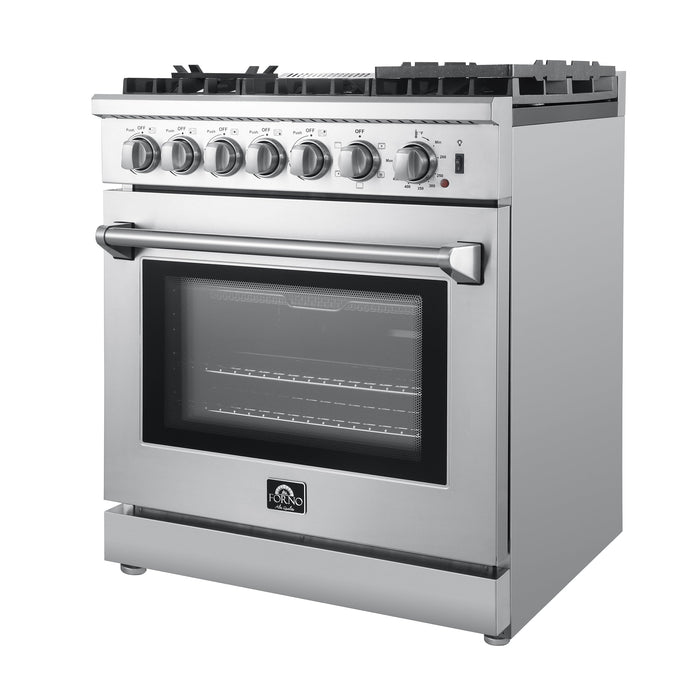 Forno 30 In. Breno Dual Fuel Range in Stainless Steel 5 Italian Burners, FFSGS6196-30