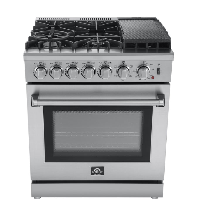 Forno 30 In. Breno Dual Fuel Range in Stainless Steel 5 Italian Burners, FFSGS6196-30