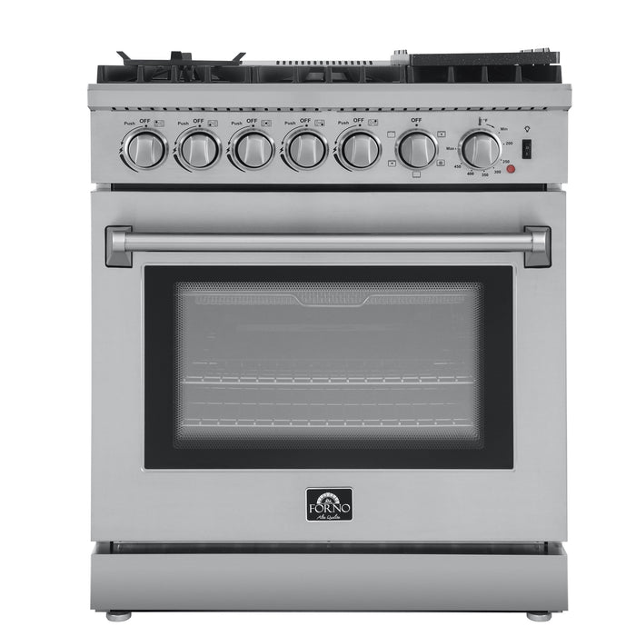 Forno 30 In. Breno Dual Fuel Range in Stainless Steel 5 Italian Burners, FFSGS6196-30