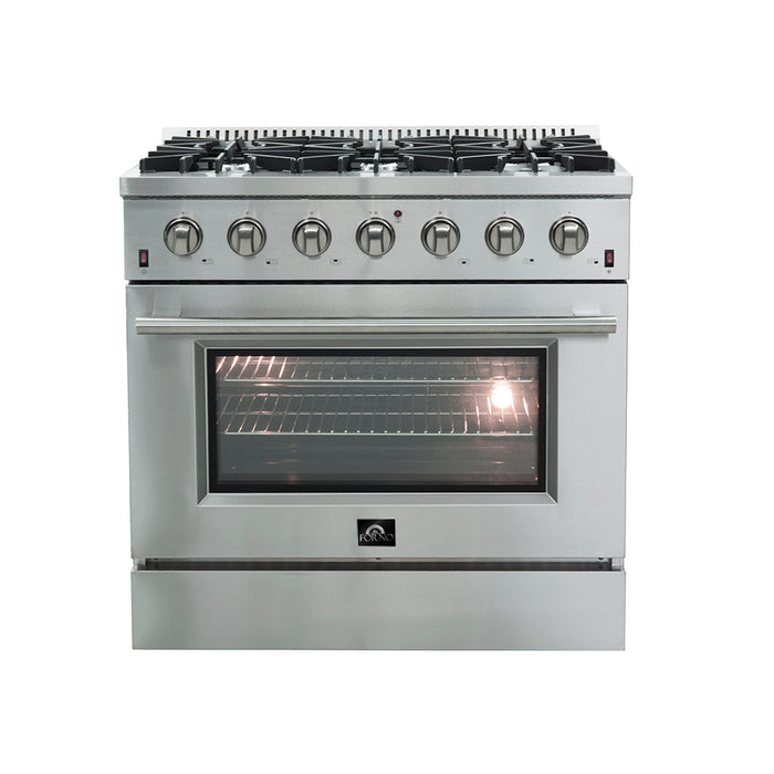 Forno 36″ Galiano Gas Range with 6 Italian Burners in Stainless Steel, FFSGS6244-36