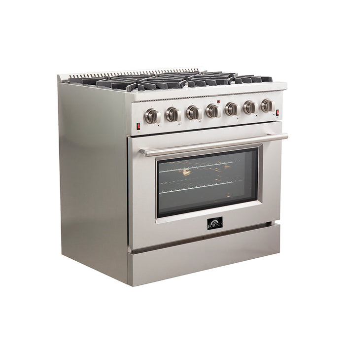 Forno 36″ Galiano Gas Range with 6 Italian Burners in Stainless Steel, FFSGS6244-36