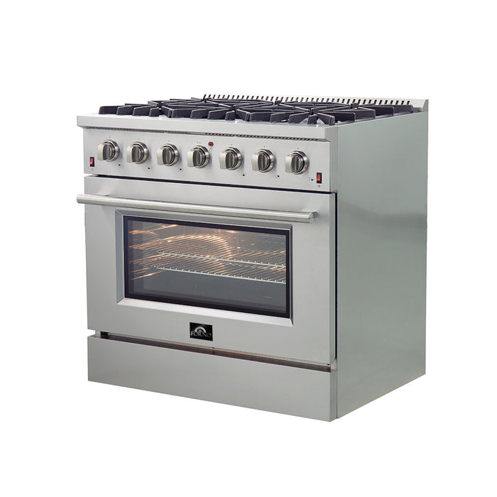 Forno 36″ Galiano Gas Range with 6 Italian Burners in Stainless Steel, FFSGS6244-36