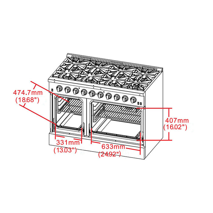 Forno 48" Freestanding Gas Range with 8 Sealed Burners in Stainless Steel, FFSGS6244-48