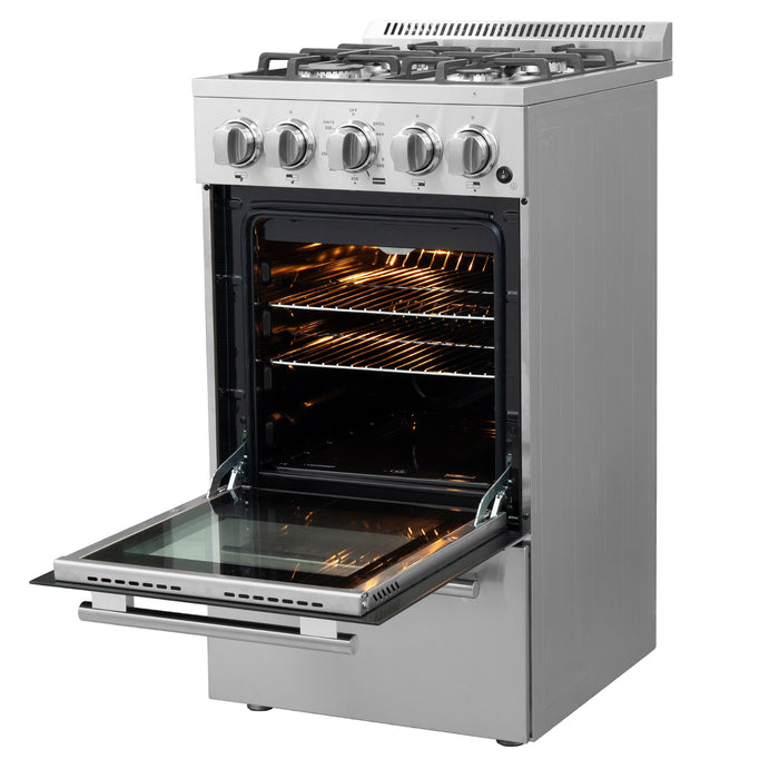 Forno 20" Freestanding Gas Range With 4 Sealed Burners in Stainless Steel, FFSGS6265-20