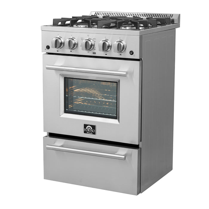 Forno 24" Freestanding Gas Range With 4 Sealed Burners in Stainless Steel, FFSGS6272-24