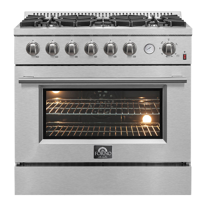 Forno 36" 5.36 cu.ft. Gas Range with 6 Burners and Built-In Temperature Gauge, FFSGS6277-36