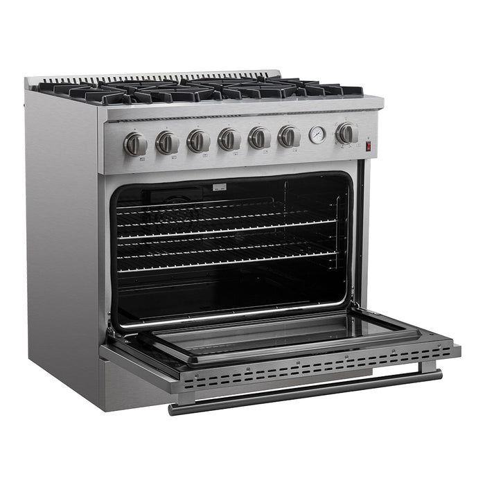 Forno 36" 5.36 cu.ft. Gas Range with 6 Burners and Built-In Temperature Gauge, FFSGS6277-36