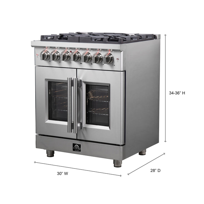 Forno 30″ Freestanding French Door Dual Fuel Range with 5 Burners, FFSGS6325-30