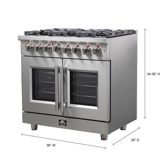 Forno 36″ Freestanding French Door Dual Fuel Range with 6 Burners, FFSGS6325-36