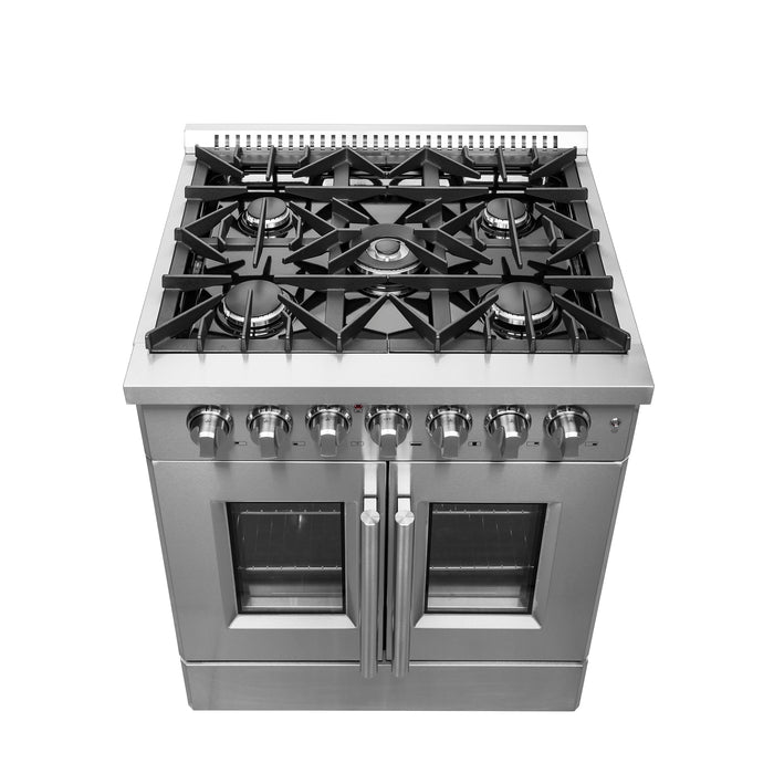 Forno 30" Gas Burner, Electric Oven Range With French Door in Stainless Steel, FFSGS6356-30