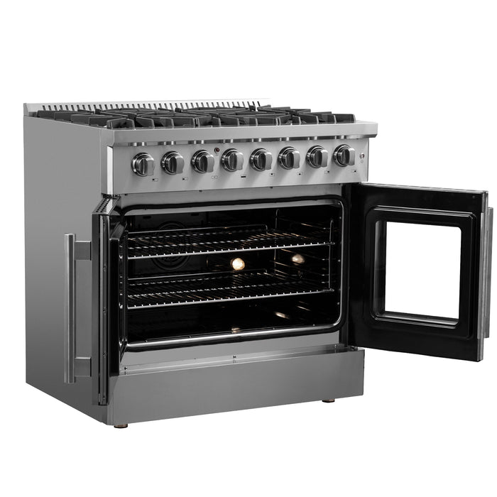 Forno 36" Gas Burner, Electric Oven Range With French Door in Stainless Steel, FFSGS6356-36