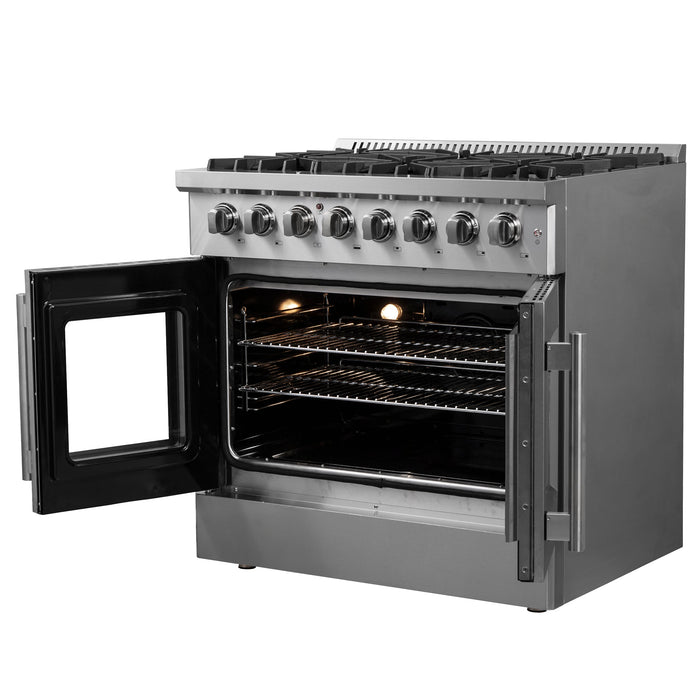 Forno 36" Gas Burner, Electric Oven Range With French Door in Stainless Steel, FFSGS6356-36