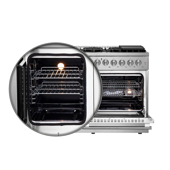 Forno 48" Gas Burner, Electric Oven Range With French Door in Stainless Steel, FFSGS6356-48