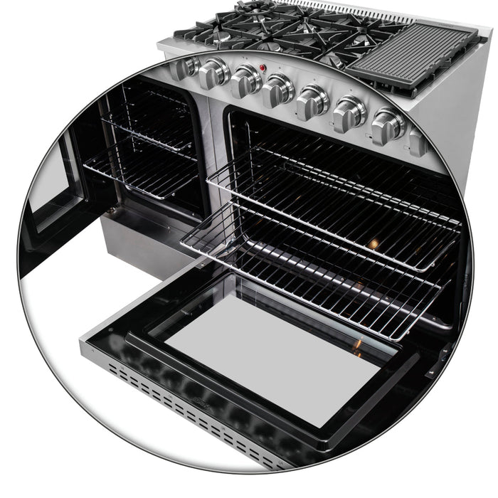 Forno 48" Gas Burner, Electric Oven Range With French Door in Stainless Steel, FFSGS6356-48