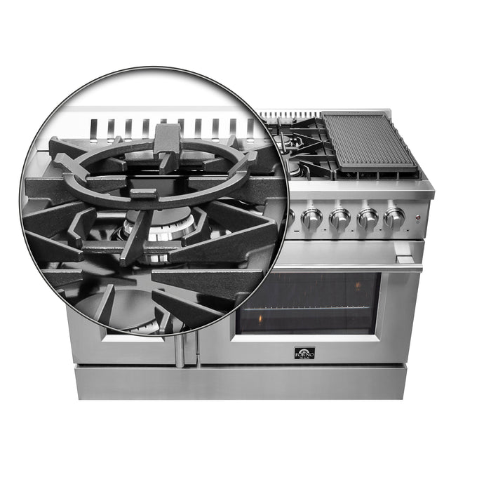 Forno 48" Gas Burner, Electric Oven Range With French Door in Stainless Steel, FFSGS6356-48