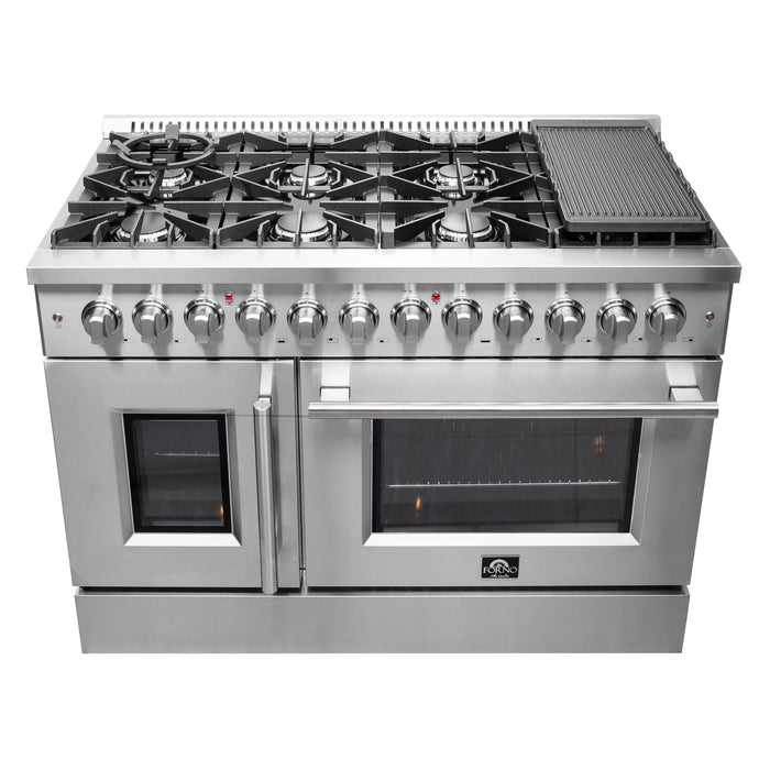 Forno 48" Gas Burner, Electric Oven Range With French Door in Stainless Steel, FFSGS6356-48