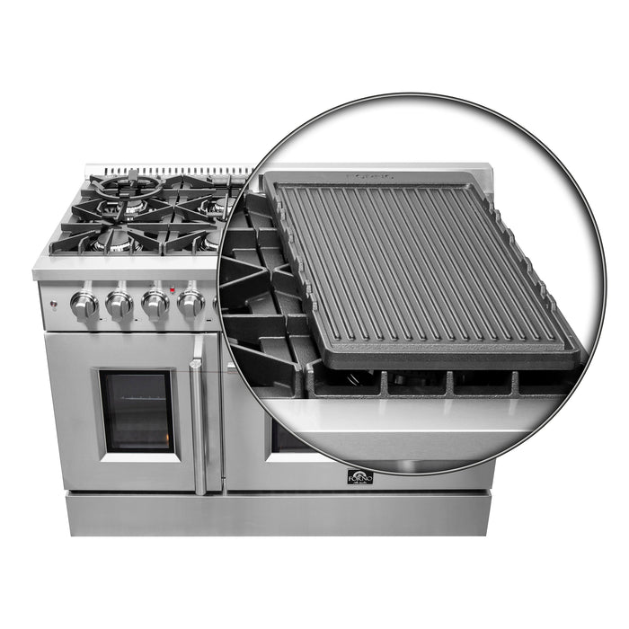 Forno 48" Gas Burner, Electric Oven Range With French Door in Stainless Steel, FFSGS6356-48