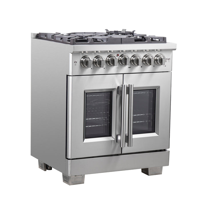 Forno 30" Professional Gas Burner, Electric Oven Range With French Door And 5 Sealed Burners, FFSGS6387-30