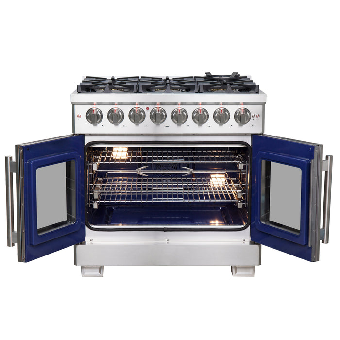 Forno 36" Professional Gas Burner, Electric Oven Range With French Door And 6 Sealed Burners, FFSGS6387-36