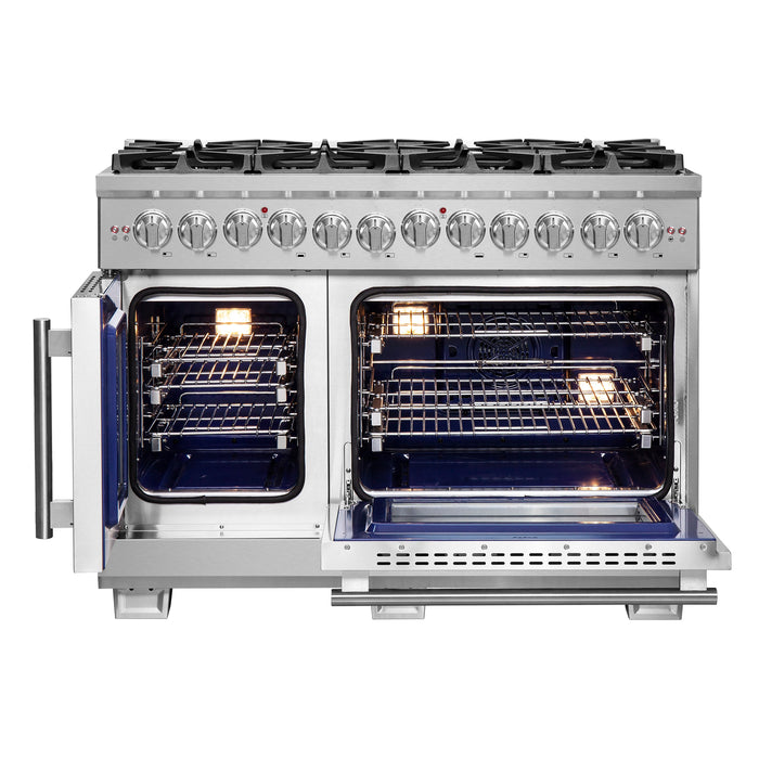 Forno 48" Professional Gas Burner, Electric Oven Range With French Door And 8 Sealed Burners, FFSGS6387-48