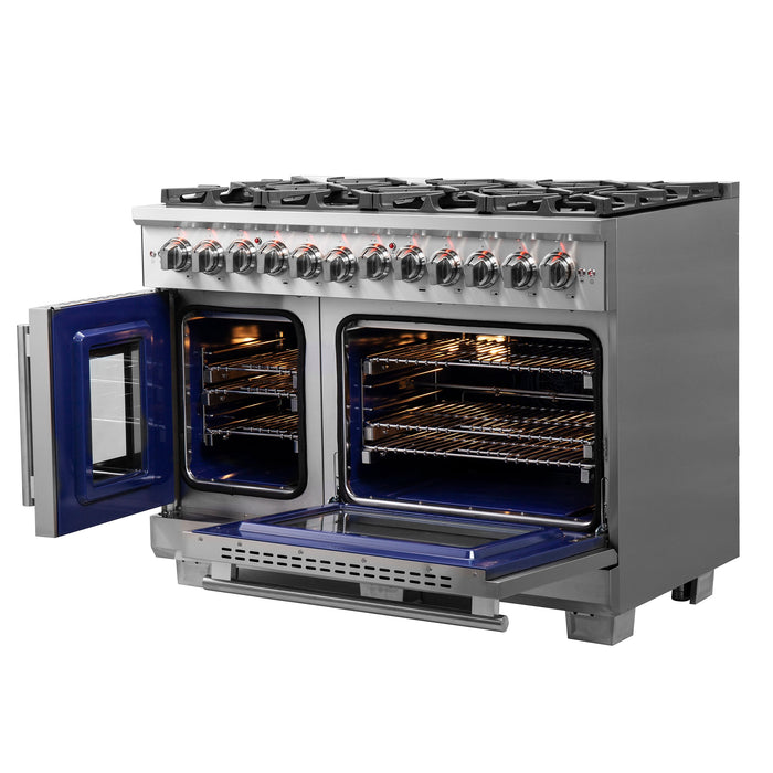 Forno 48" Professional Gas Burner, Electric Oven Range With French Door And 8 Sealed Burners, FFSGS6387-48