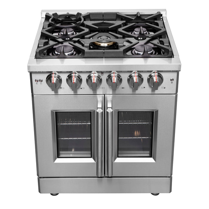 Forno 30″ Freestanding French Door Gas Range with 5 Burners, FFSGS6439-30