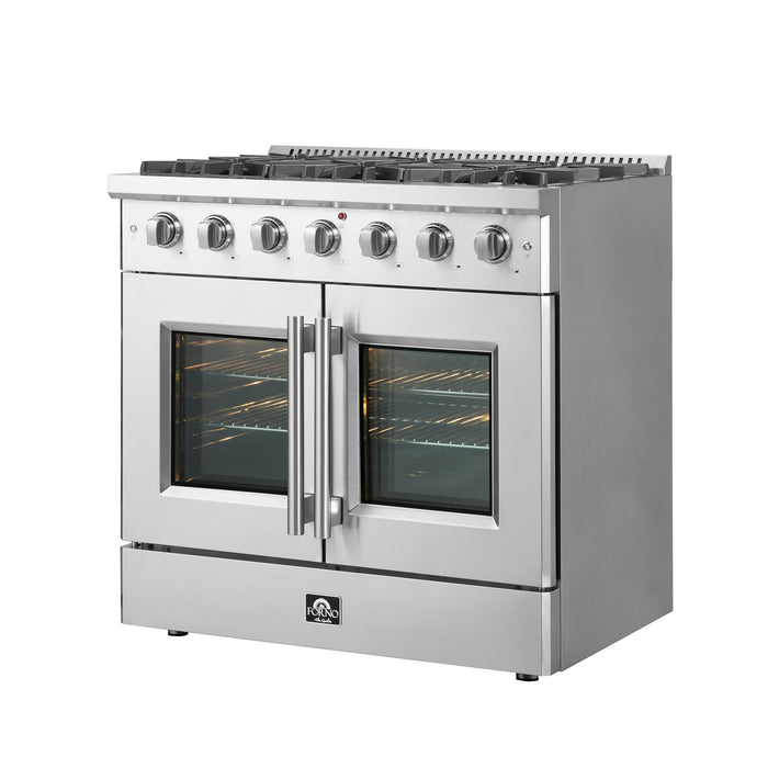 Forno 36" Freestanding Gas Range with French Door in Stainless Steel, FFSGS6444-36