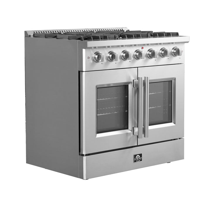 Forno 36" Freestanding Gas Range with French Door in Stainless Steel, FFSGS6444-36