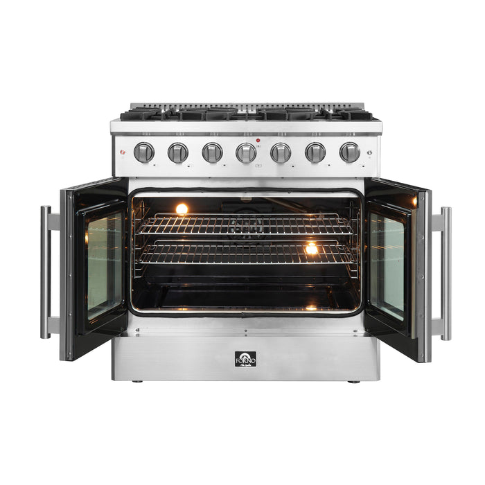 Forno 36" Freestanding Gas Range with French Door in Stainless Steel, FFSGS6444-36