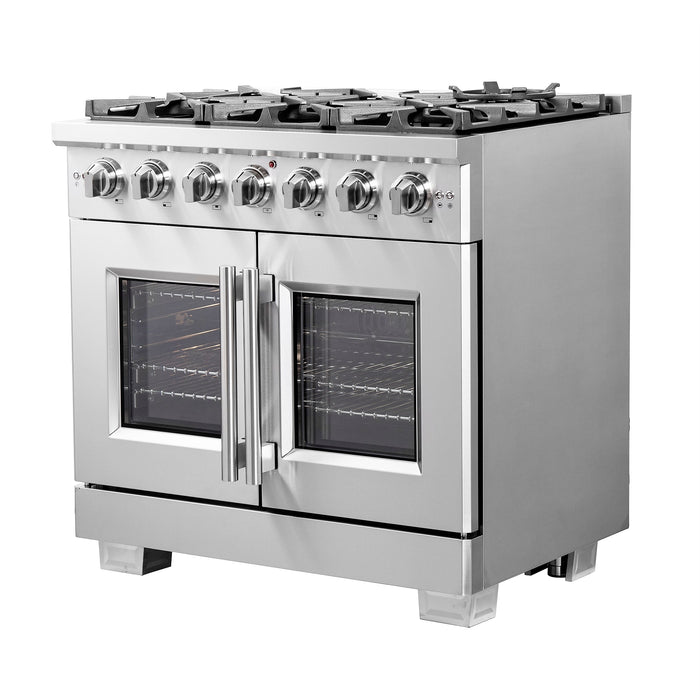 Forno 36" Professional Gas Range With French Door And 6 Sealed Burners, FFSGS6460-36