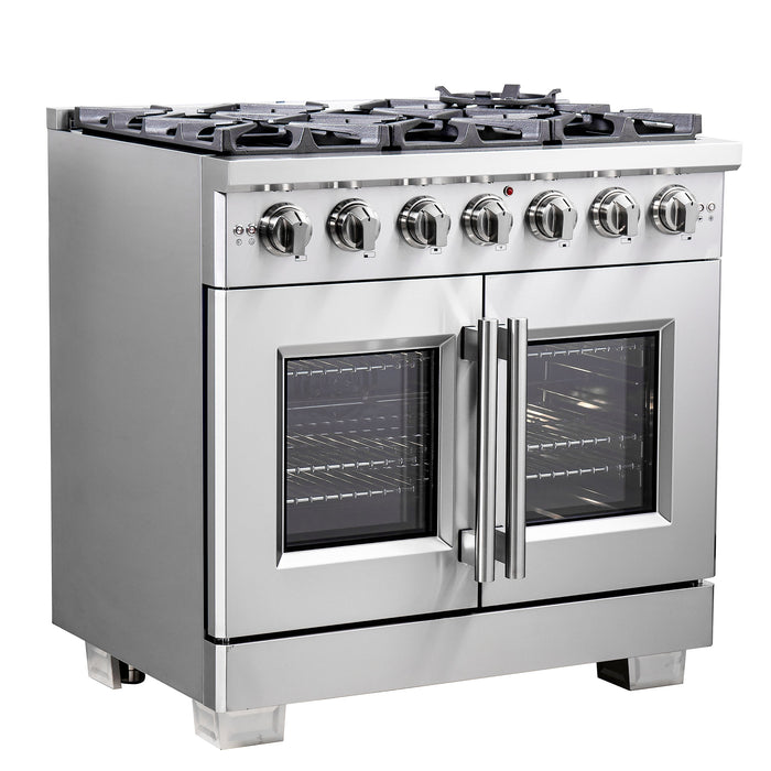 Forno 36" Professional Gas Range With French Door And 6 Sealed Burners, FFSGS6460-36