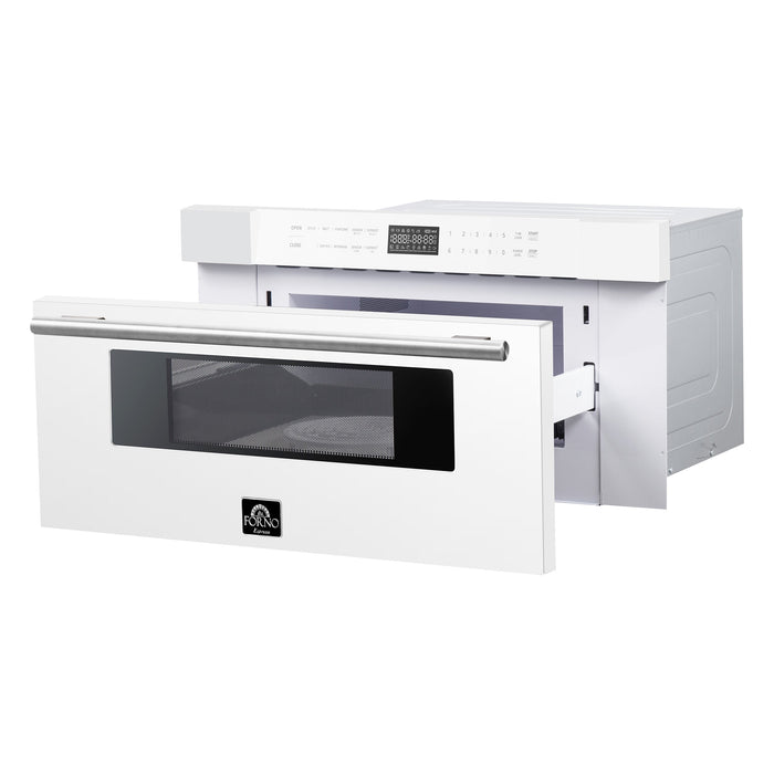 Forno Espresso 30" Built-In Microwave Drawer in White with Silver Handles, FMWDR3000-30WHT