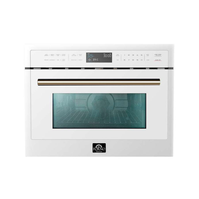 Forno Espresso 24" Built-In Microwave Oven in White with Antique Brass Handles, FMWDR3093-24WHT